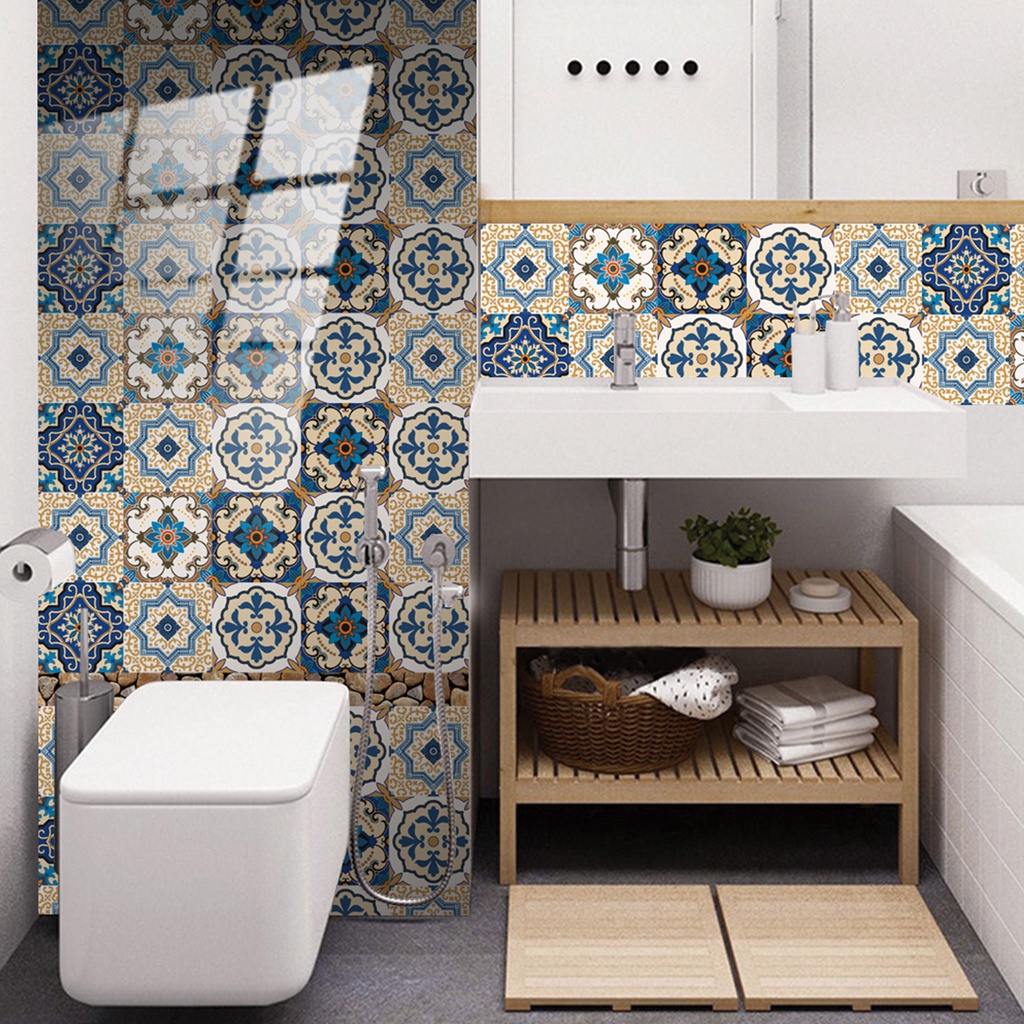 Bộ 10 Miếng Dán Tường Trang Trí Tự Dính Chống Thấm Nước Họa Tiết Hoa Xinh Xắn