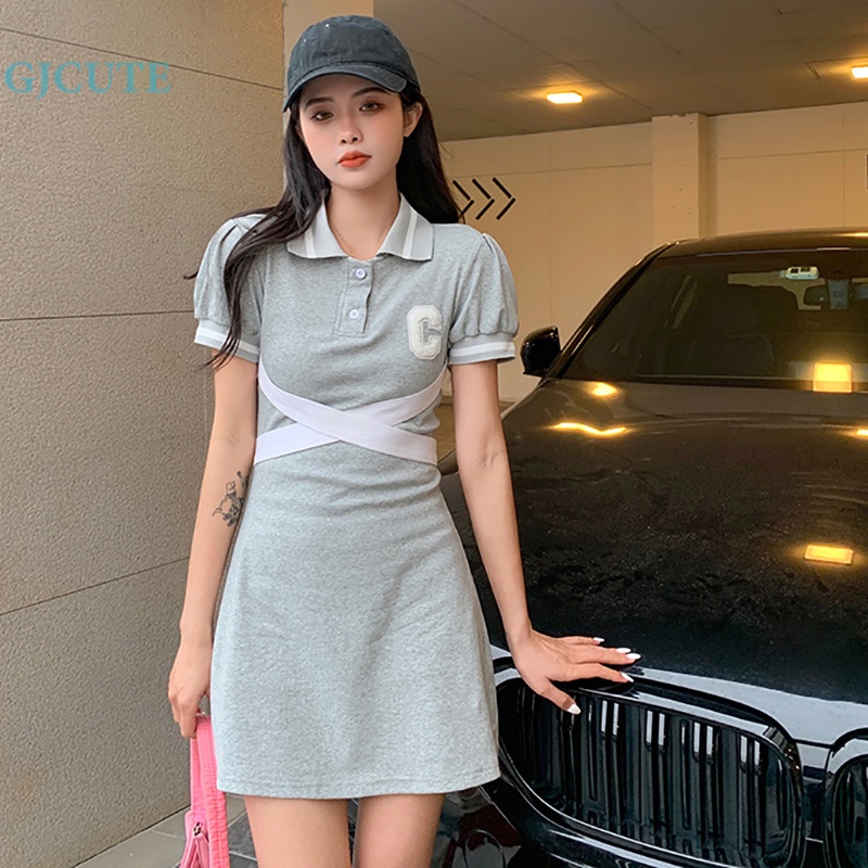 Đầm Mini Cổ Bẻ In Chữ Đơn Giản Thời Trang Mùa Hè Cho Nữ WTD