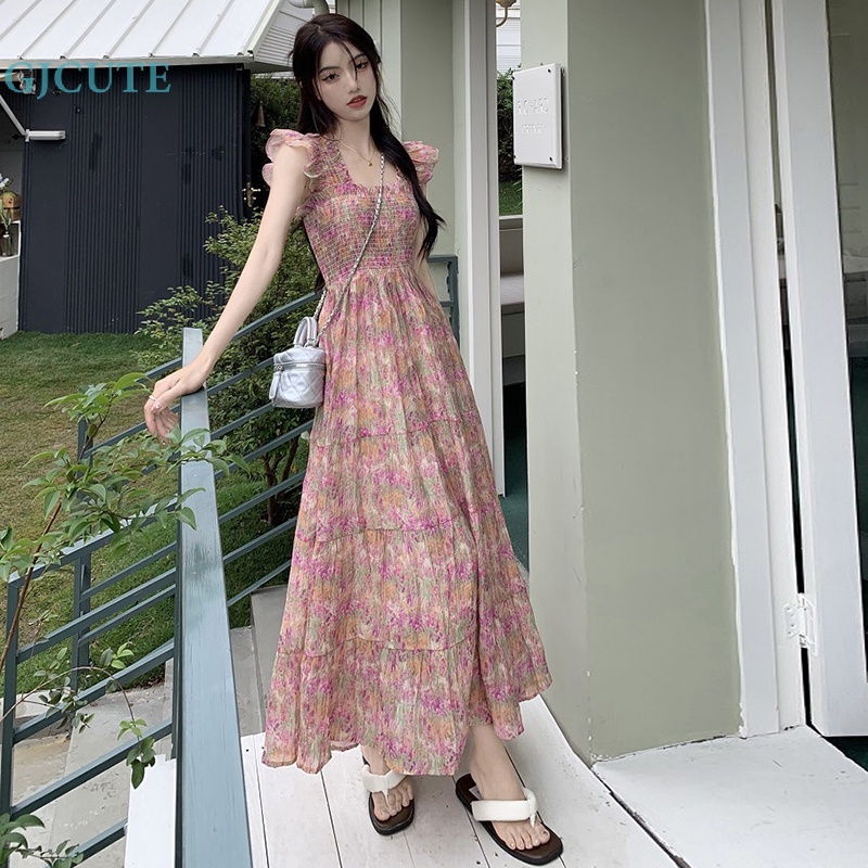 Đầm Dáng Chữ A Tay Loe Dài In Hoa Thời Trang Mùa Hè Cho Bạn Gái