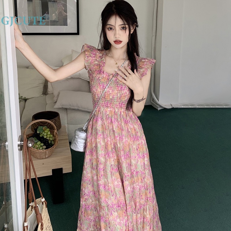 Đầm Dáng Chữ A Tay Loe Dài In Hoa Thời Trang Mùa Hè Cho Bạn Gái