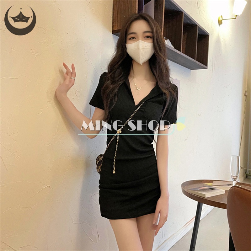 Đầm Tay Ngắn Cổ Chữ V Dáng Ôm Thời Trang Mùa Hè Quyến Rũ Cho Nữ