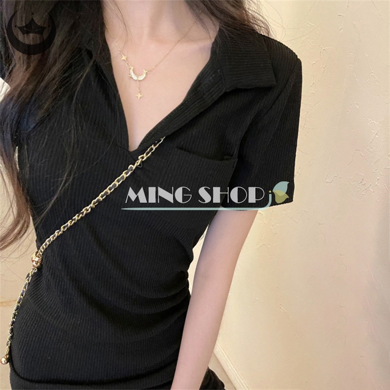 Đầm Tay Ngắn Cổ Chữ V Dáng Ôm Thời Trang Mùa Hè Quyến Rũ Cho Nữ