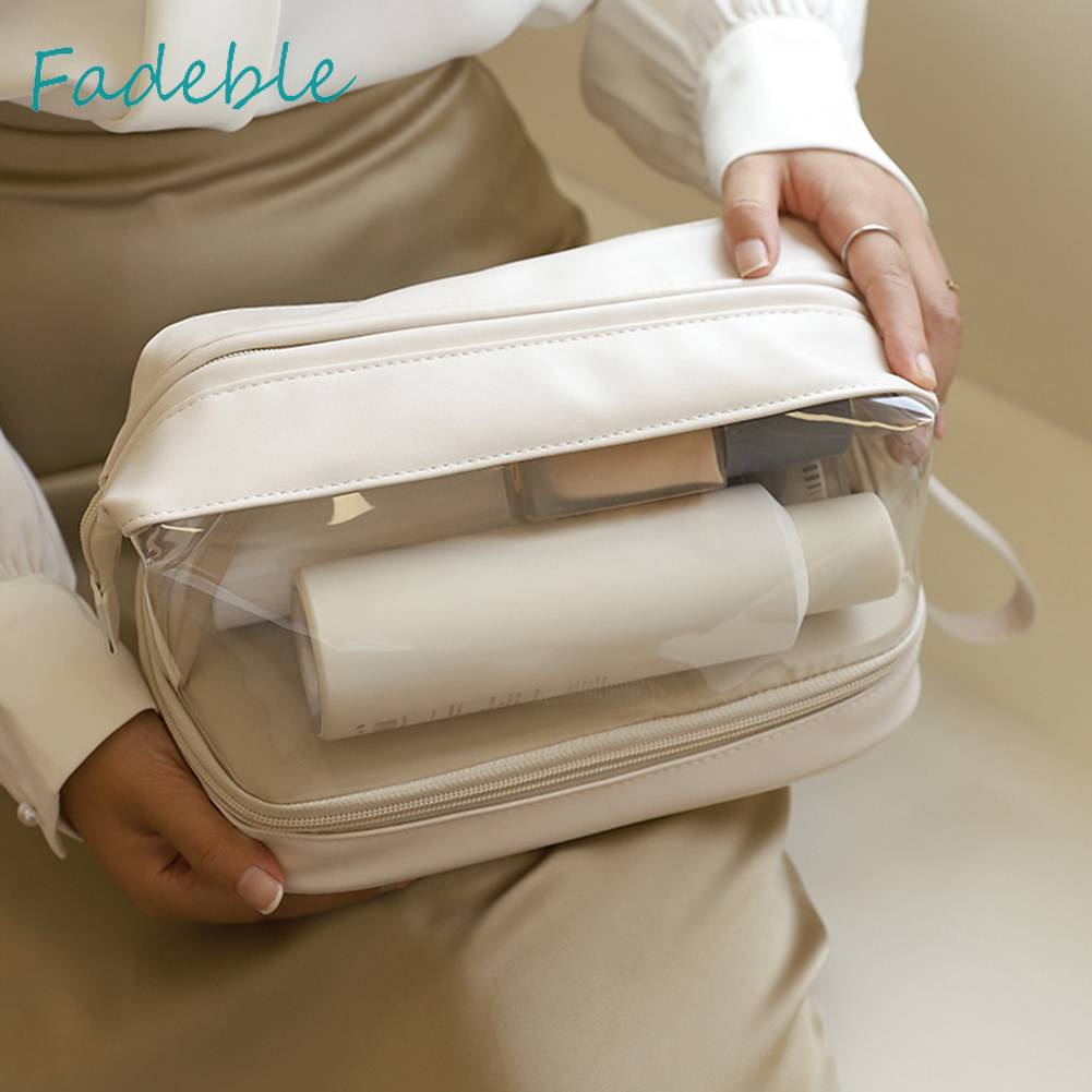 Túi Đựng Mỹ Phẩm Da PU Hai Lớp Đa Năng Có Khóa Kéo Cho Nữ