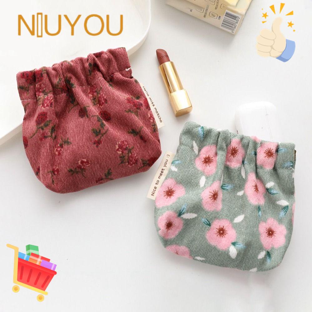 NIUYOU Túi Đựng Tiền Xu Bằng Nhung Kẻ In Họa Tiết Xinh Xắn Cho Nữ