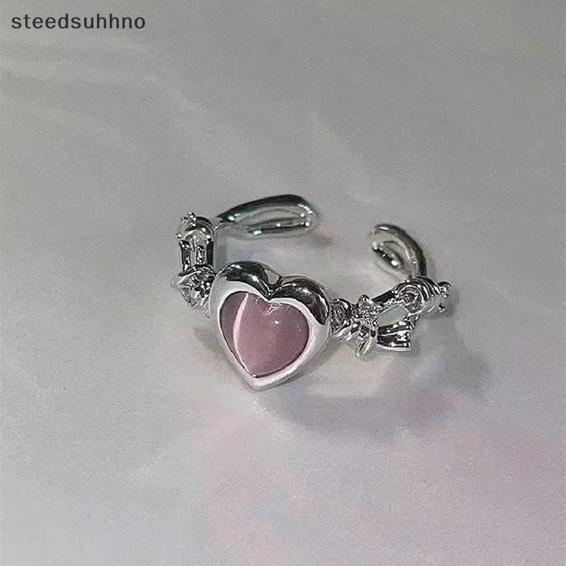 Nhẫn Hình Trái Tim Mắt Mèo Thời Trang Tinh Tế Có Thể Điều Chỉnh Cho Nữ hhno