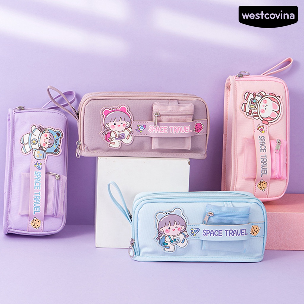 [WSTN]✎Túi Đựng Bút / Mỹ Phẩm Cỡ Lớn Có Khóa Kéo Họa Tiết Dễ Thương Đa Năng Tiện Dụng