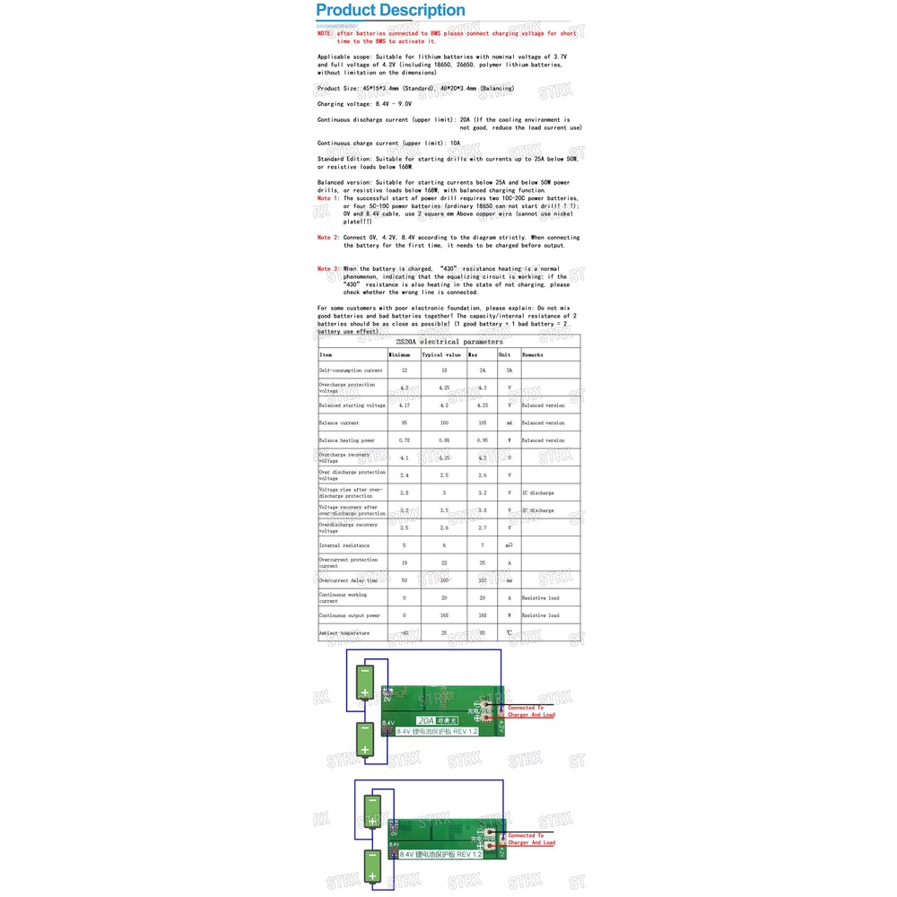 Bảng Mạch Bảo Vệ Pin Lithium 2S 20A 7.4V 8.4V 18650