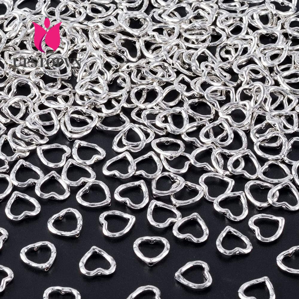 UPSTOPVN Bộ 100 Hạt Kim Loại Hình Trái Tim Rỗng 14mm Màu Bạc Làm Trang Sức