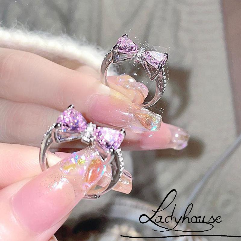 Nhẫn Đính Đá Hình Nơ Có Thể Điều Chỉnh Kích Thước Dành Cho Nữ