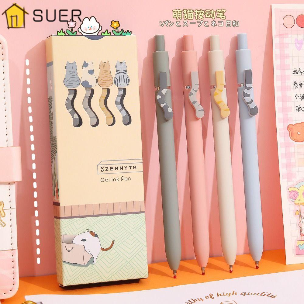 SUENIN Set 4 Bút Mực Đen Dạng Nhấn Họa Tiết Hoạt Hình Sáng Tạo