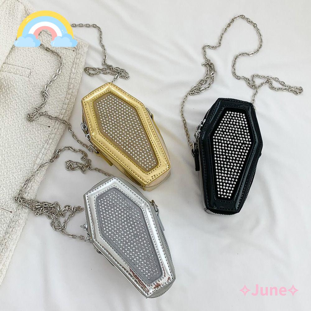 JUNE Túi Xách Đeo Chéo Hình Quan Tài Đính Đá Phong Cách Gothic Thời Trang Cho Nữ