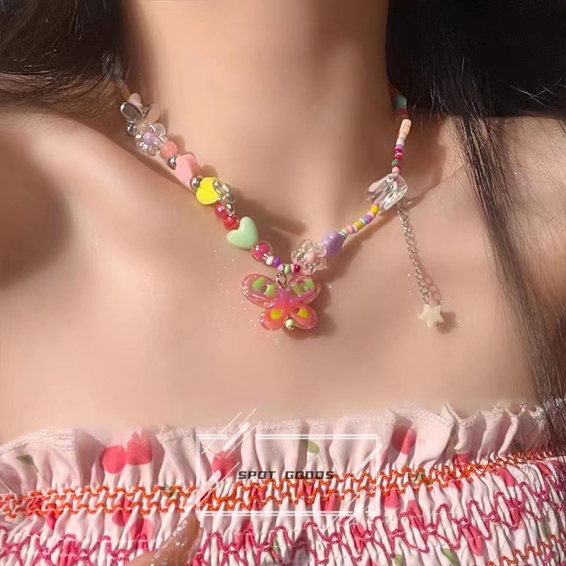 Dopamine Vòng cổ Xỏ Hạt Nhiều Màu Sắc Mặt Hình Bướm Dễ Thương Ngọt Ngào Cho Chị Em Gái