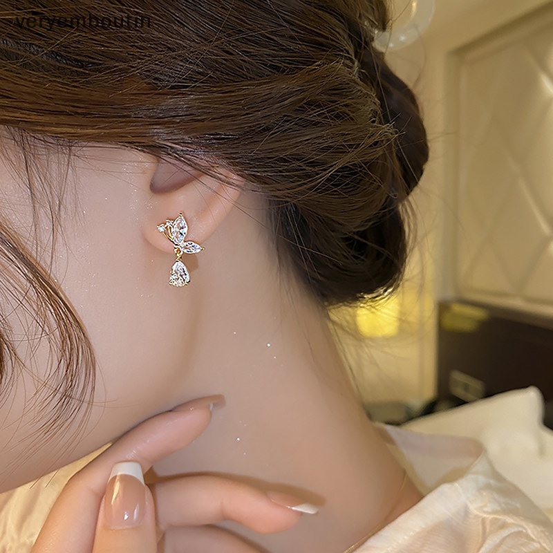 1 Đôi Bông Tai Bạc Hình Bướm Đính Đá Zircon Thời Trang Dành Cho Nữ