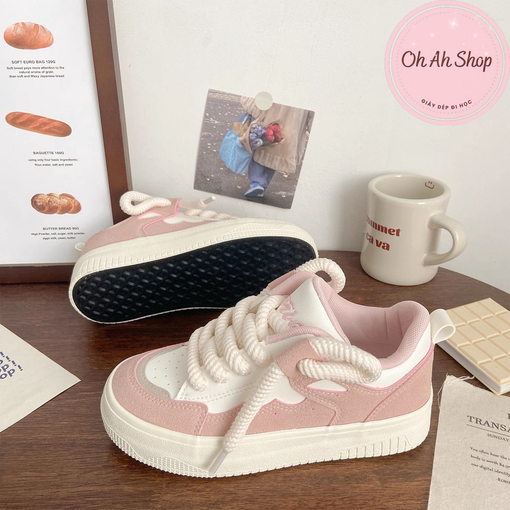 🍓  Giày Dây Thừng Màu Hồng Mũi Tròn Đi Học Giày Da Hàng Loại 1