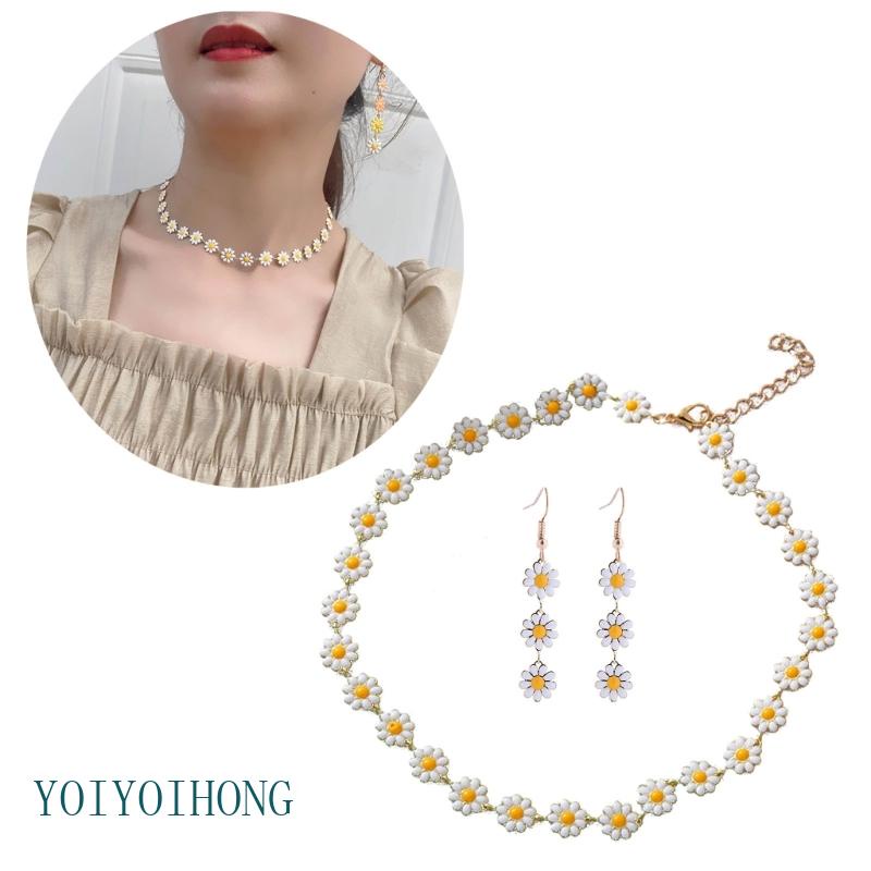 Bộ Trang Sức Vòng Cổ + Bông Tai + Vòng Tay + Dây Chuyền Họa Tiết Hoa Cúc Nhiều Màu Phong Cách Bohemian