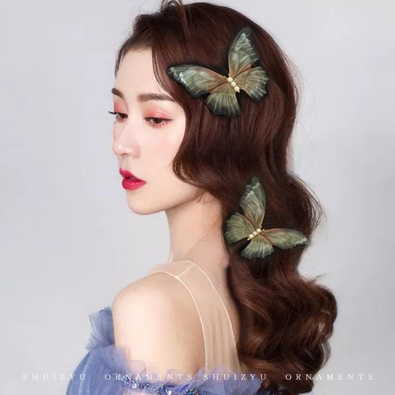 Kẹp Tóc Lưới Hai Lớp Đính Ngọc Trai Hình Bướm