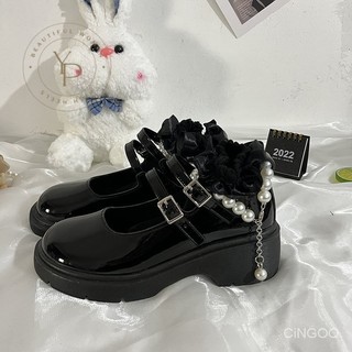 Giày búp bê đế thấp mũi tròn 3-5cm bằng da pu đính hạt xinh xắn