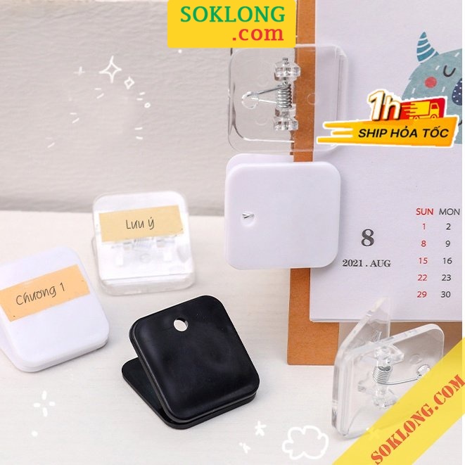 Kẹp giấy hình vuông K69 Kẹp bướm mini kẹp tài liệu màu đen/ trắng/ trong suốt