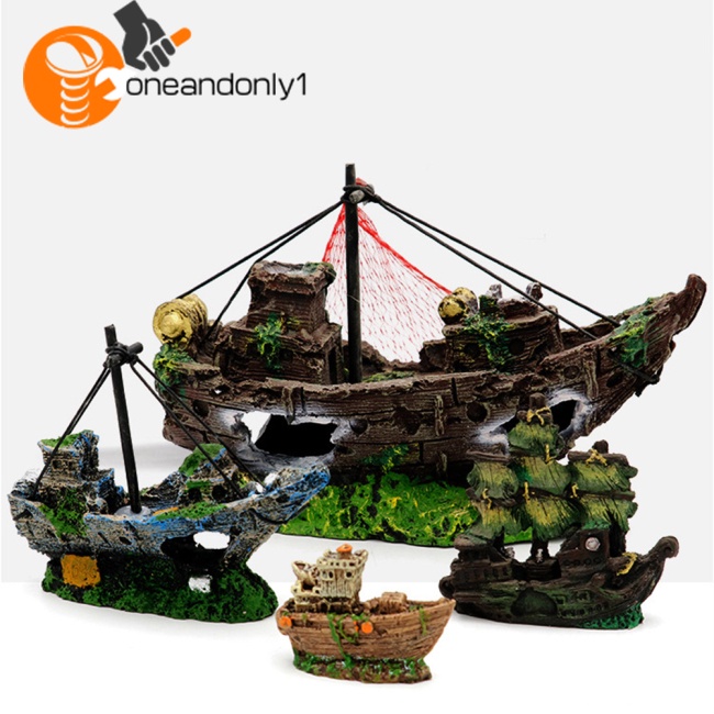 Thuyền Giả Bằng Nhựa Resin Trang Trí Bể Cá