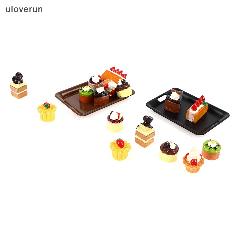 Uloverun Set 8 Bánh Kem Tỉ Lệ 1 / 12 + 1tray Trang Trí Nhà Búp Bê