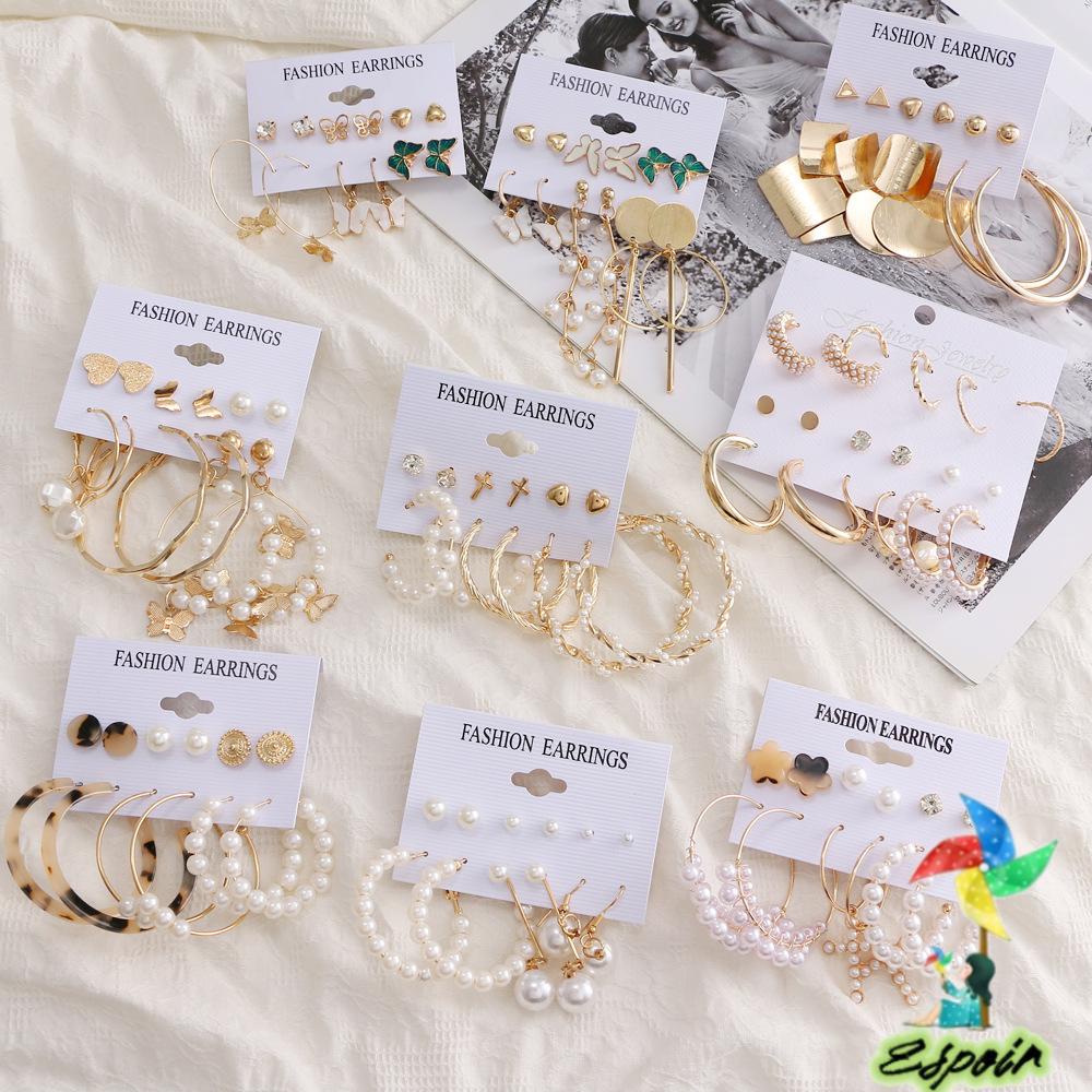 Set 6 Đôi Bông Tai Ngọc Trai Giả Phong Cách Hàn Quốc