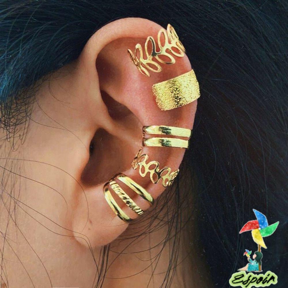 ESPO Set 5 Khuyên Kẹp Vành Tai Không Xỏ Lỗ Màu Sắc Cá Tính Dành Cho Nữ