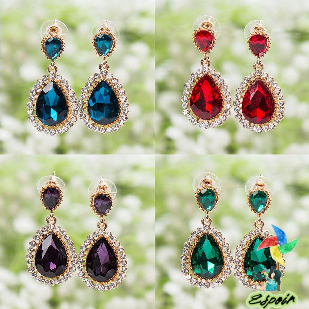 ESPO Bông Tai Hợp Kim Dáng Dài Đính Đá Hình Giọt Nước Toàn Diện Cho Nữ