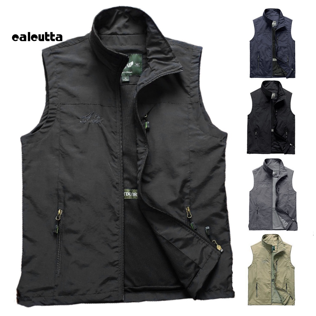 Áo Khoác Câu Cá Không Tay Cổ Bẻ Màu Sắc Trơn Siêu Mỏng Thoáng Khí Dành Cho Nam Giới