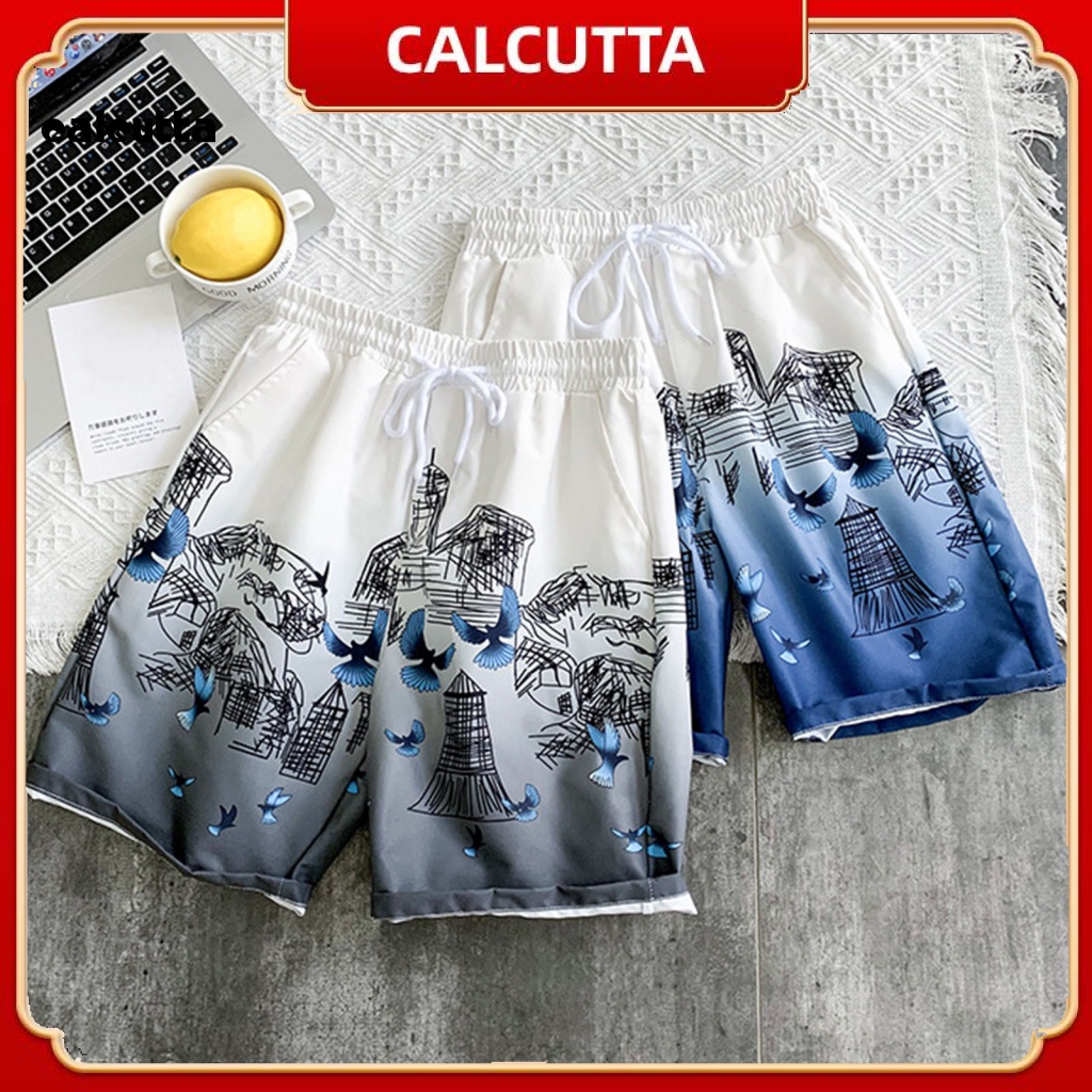[calcutta] Quần Short Dây Rút Lưng Thun Dáng Rộng In Chữ Thoải Mái Dùng Khi Chơi Thể Thao Bóng Rổ / Đi Biển
