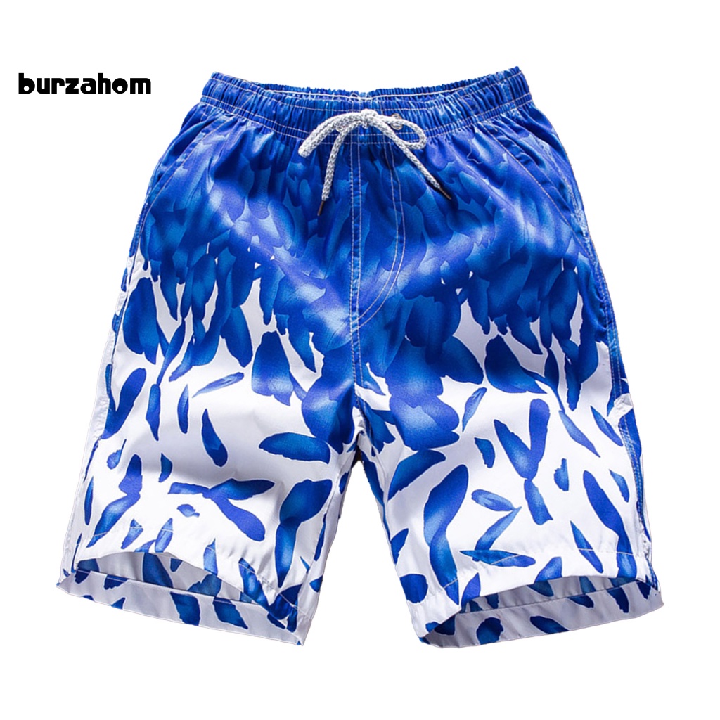 Quần Đùi Đi Biển Dáng Rộng Eo Co Giãn In Hình Lông Vũ Nhiều Màu Sắc