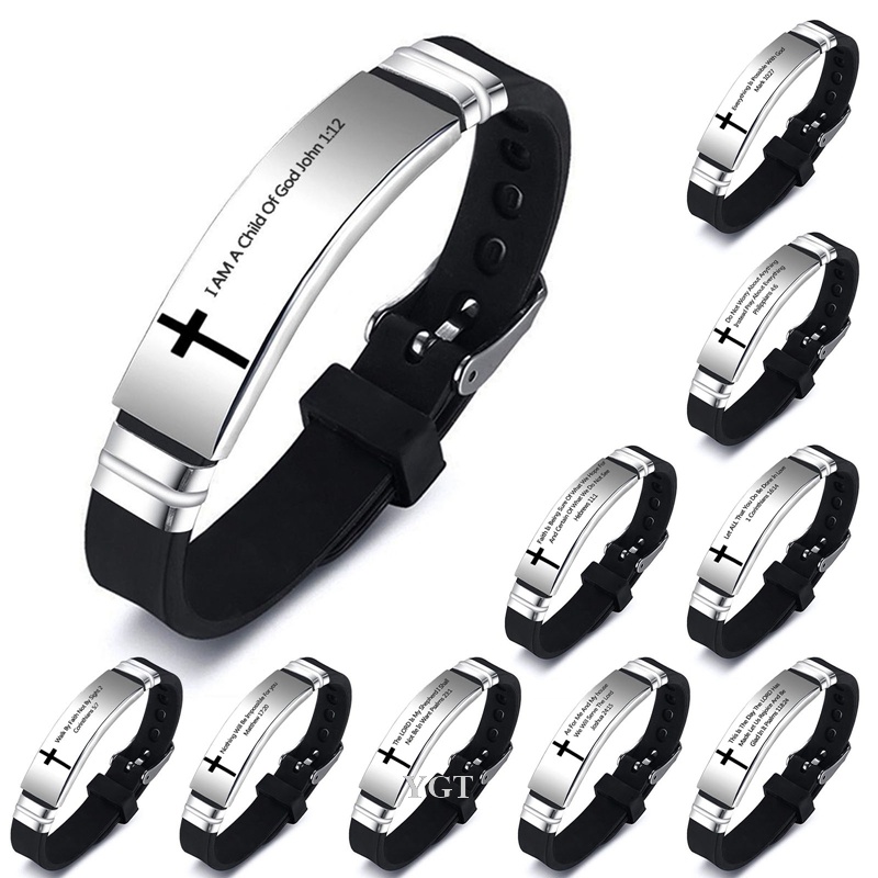Ygt Vòng Tay Silicone Phối Mặt Thánh Giá Chất Liệu Thép Không Gỉ