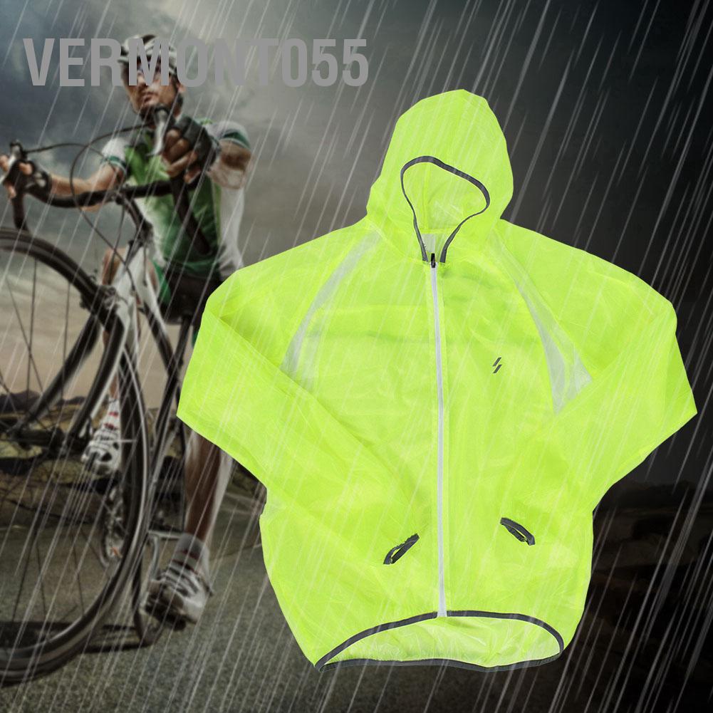 Vermont055 Huỳnh Quang Xanh Unisex Phản Xe Đạp Đi Áo Khoác Thoáng Khí Mưa Có Mũ Trùm Đầu