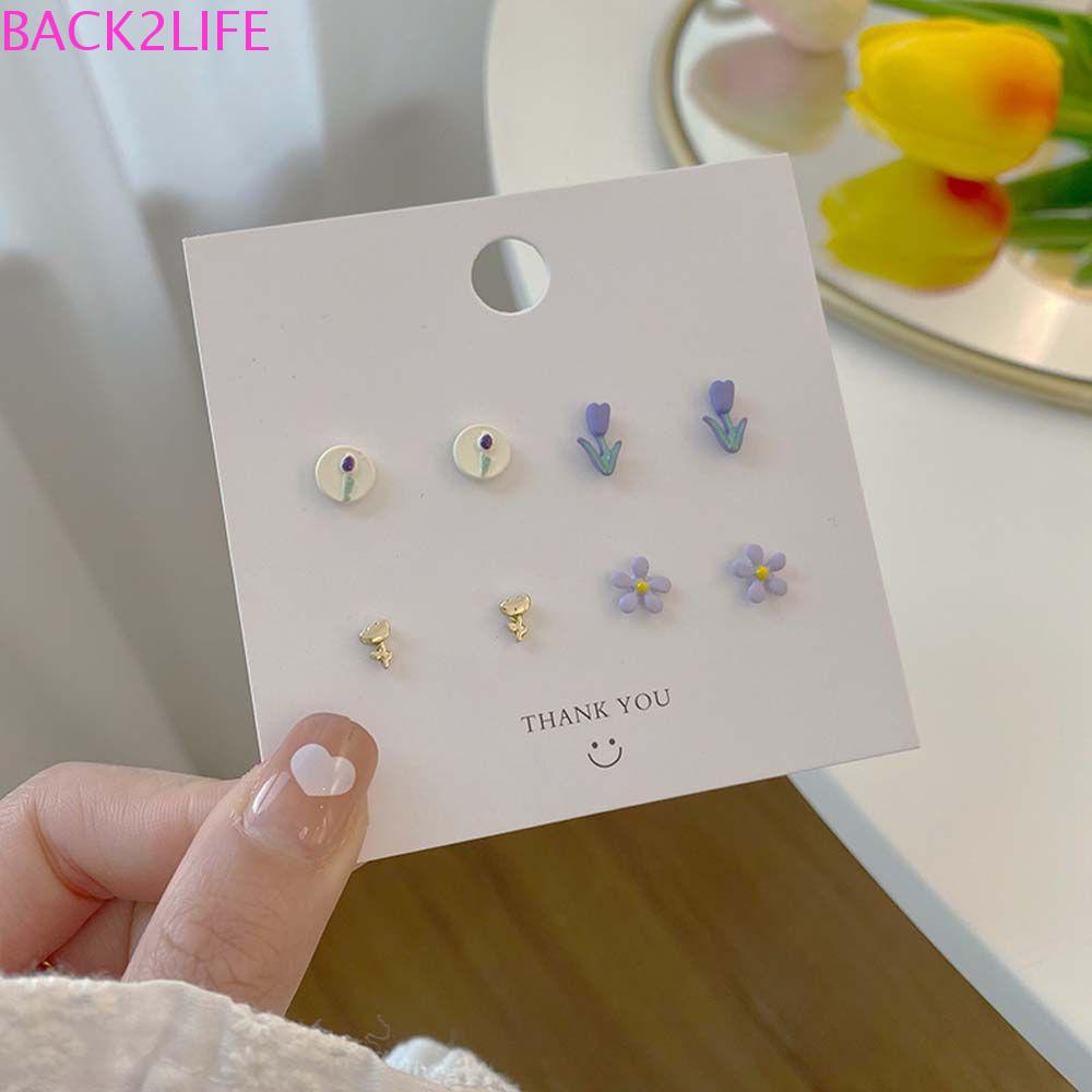 BACK2LIFE Set 4 Cặp Bông Tai Hoa Bằng Hợp Kim Cho Nữ