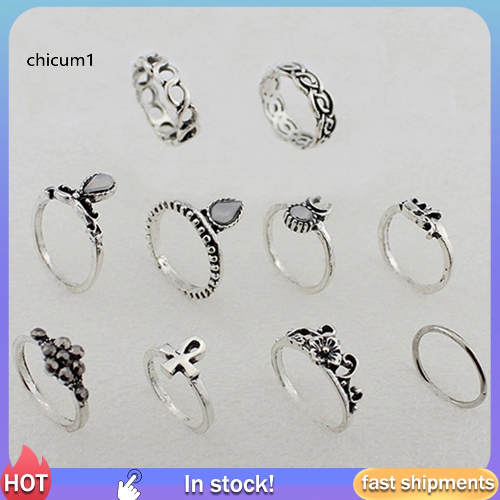Set 10 Nhẫn Đeo Khớp Ngón Tay Phong Cách Vintage Cho Nữ