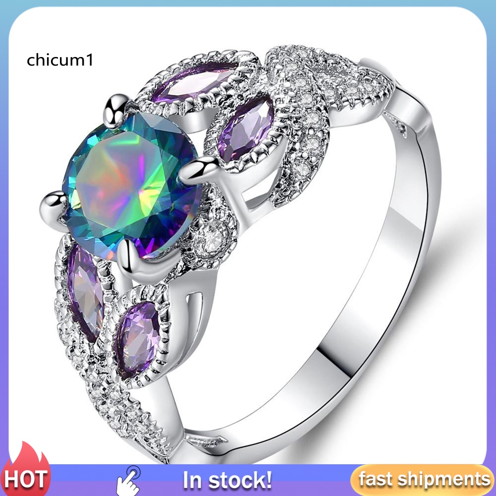 Nhẫn Mạ Bạc Đính Đá Nhiều Màu Sắc Phong Cách Châu Âu