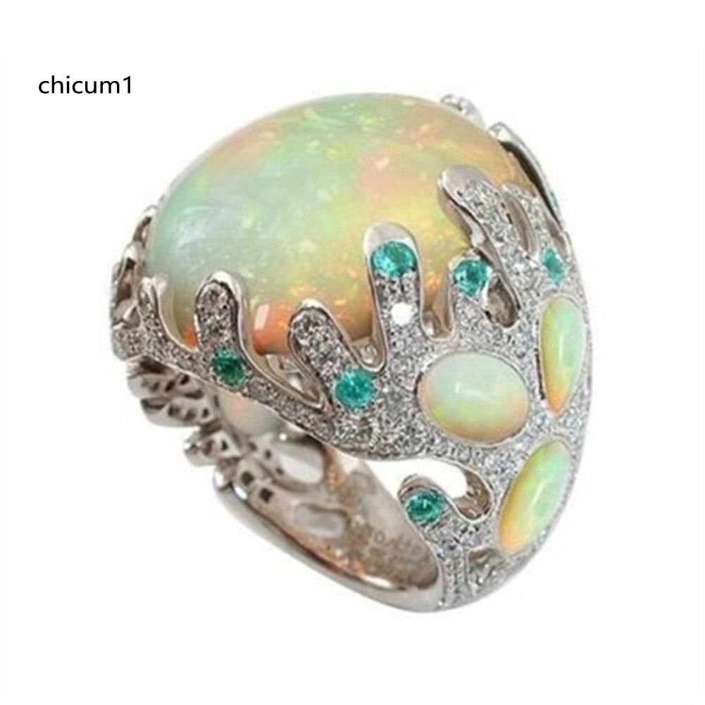 Nhẫn Hợp Kim Đính Đá Mặt Trăng Nhiều Màu Sắc Cho Nữ
