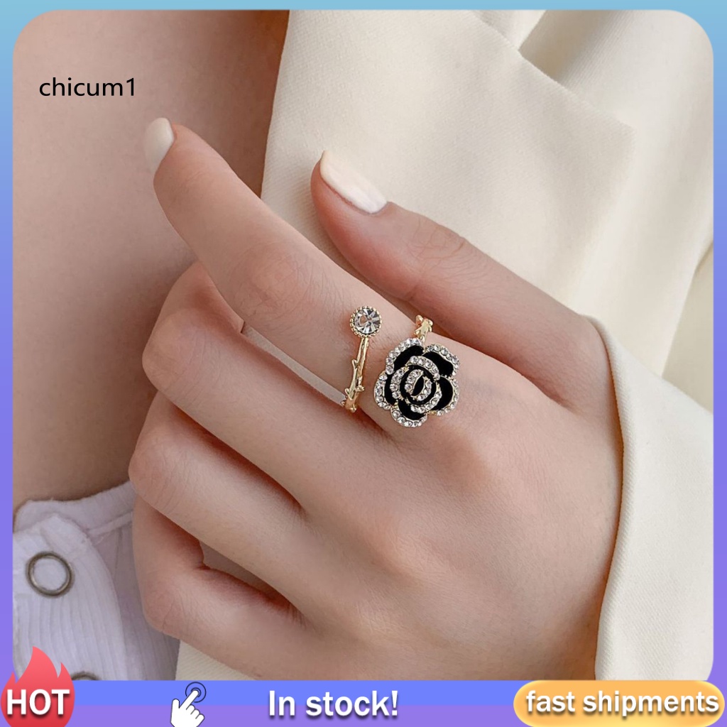 Nhẫn Hở Hình Hoa Trà Phong Cách Hàn Quốc Có Thể Điều Chỉnh Kích Cỡ