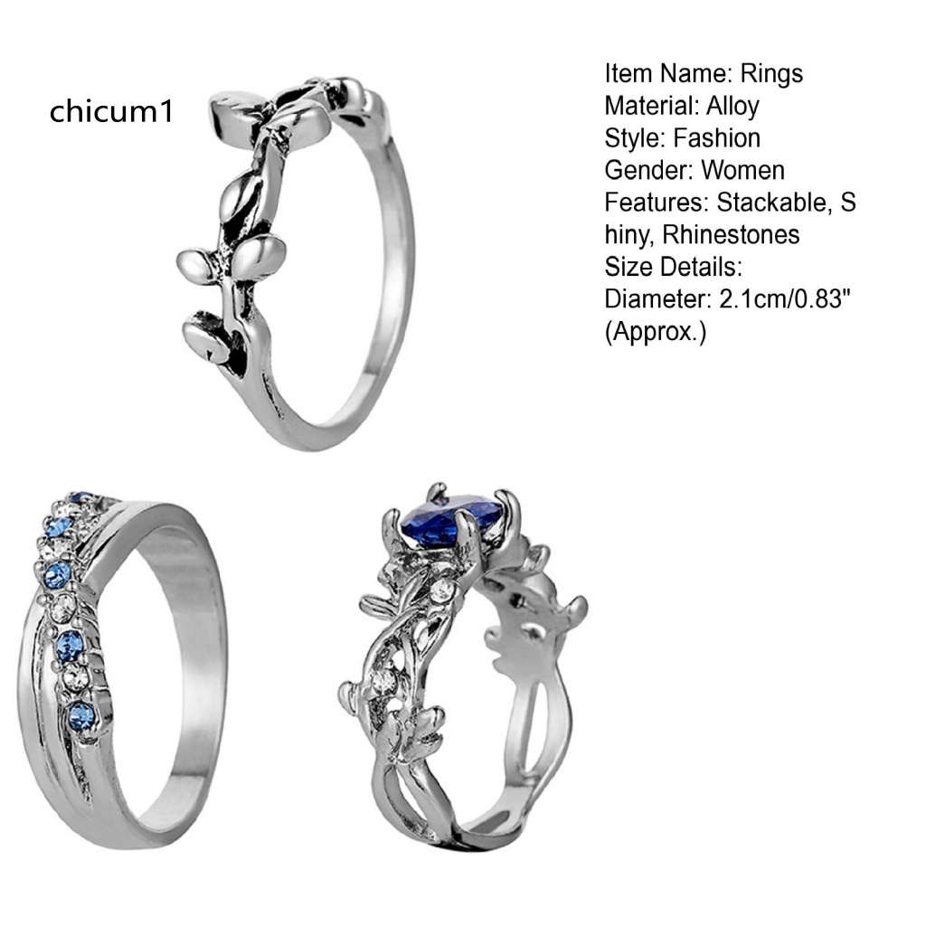 Set 3 Nhẫn Đeo Đốt Ngón Tay Hợp Kim Đính Đá Xinh Xắn Cho Nữ