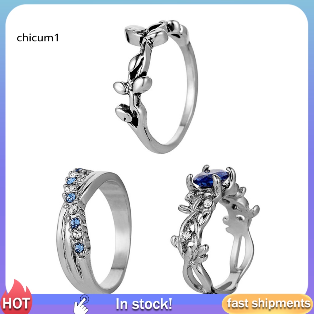 Set 3 Nhẫn Đeo Đốt Ngón Tay Hợp Kim Đính Đá Xinh Xắn Cho Nữ