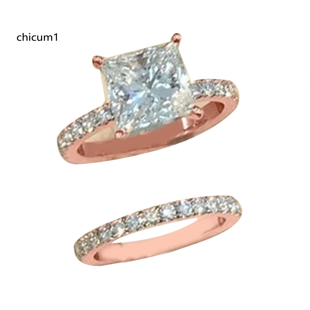 Set 2 Nhẫn Hợp Kim Đính Đá Zircon Thời Trang Cho Nữ