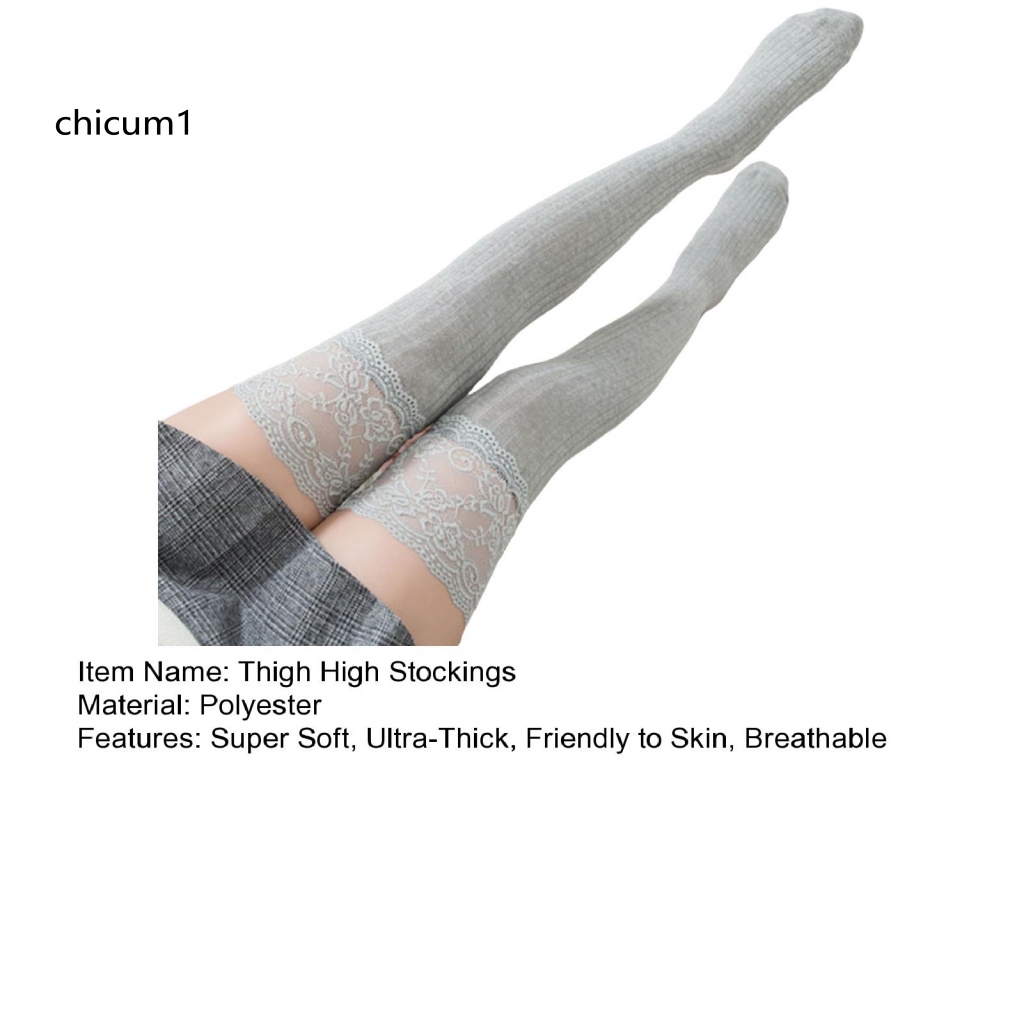 1 Đôi Tất Dài Qua Gối Vải Polyester Mềm Mại Giữ Ấm Mùa Đông Cho Nữ