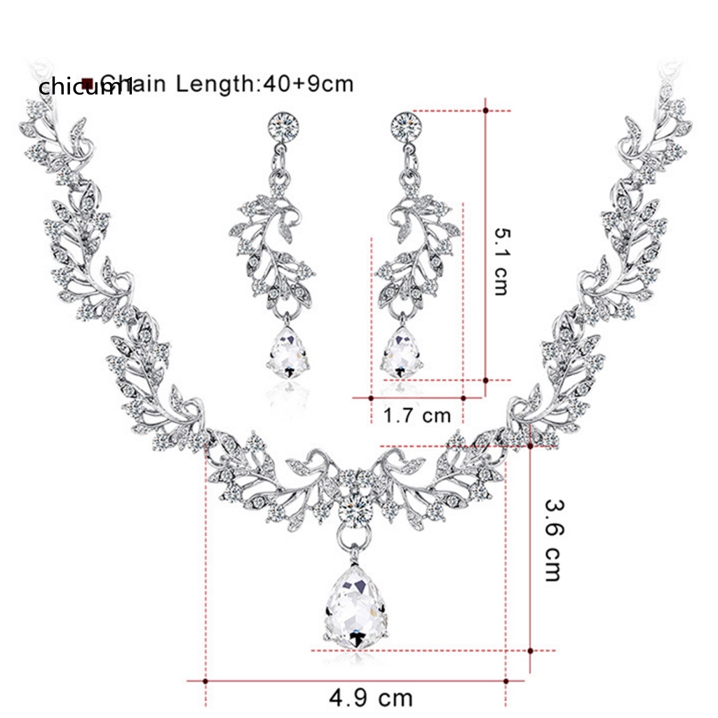 1 Set Vòng cổ + Bông Tai + Nhẫn Hình Chiếc Lá Đính Đá Siêu Nhẹ Tùy Chỉnh Thời Trang Cho Cô