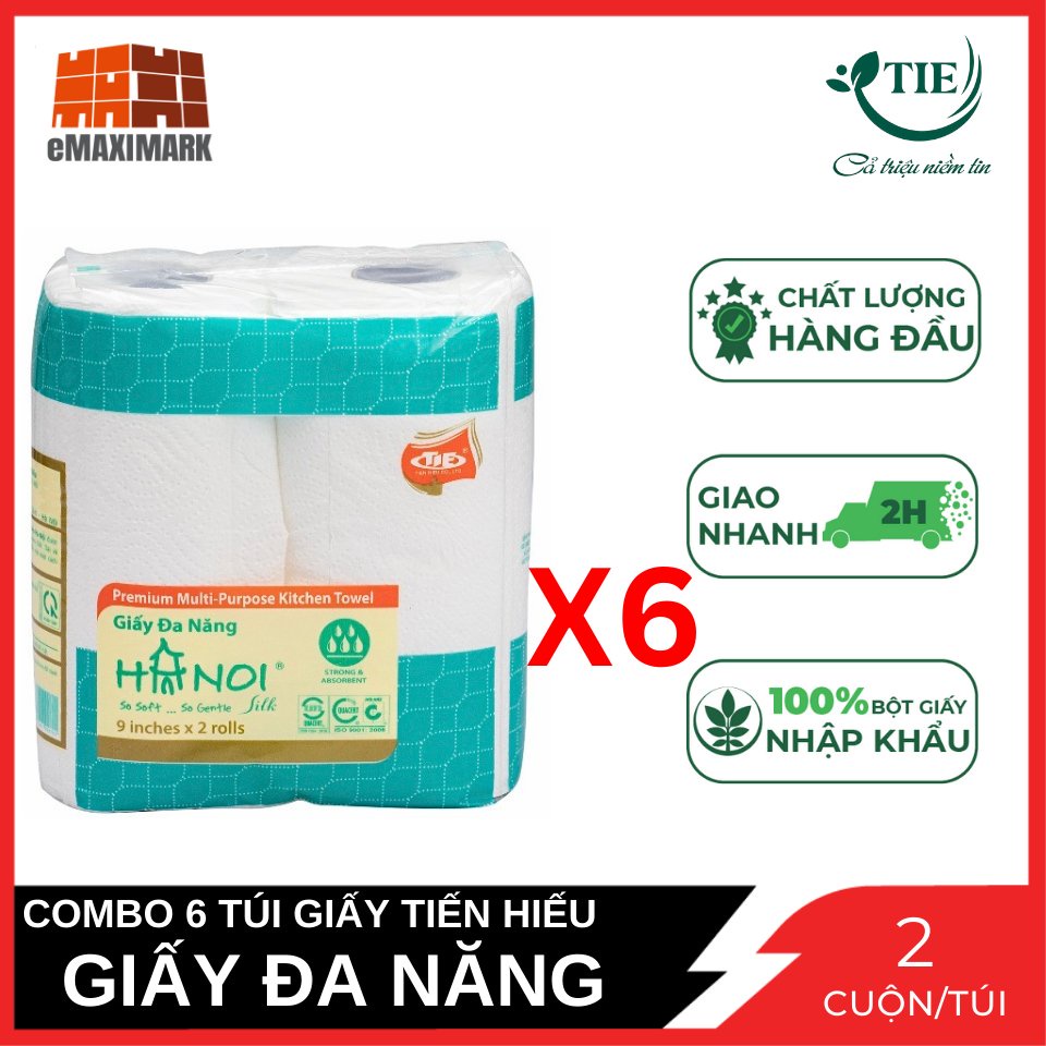Combo 6 Cuộn Giấy bếp đa năng Hà Nội Silk 2 lớp 2 cuộn/túi X6