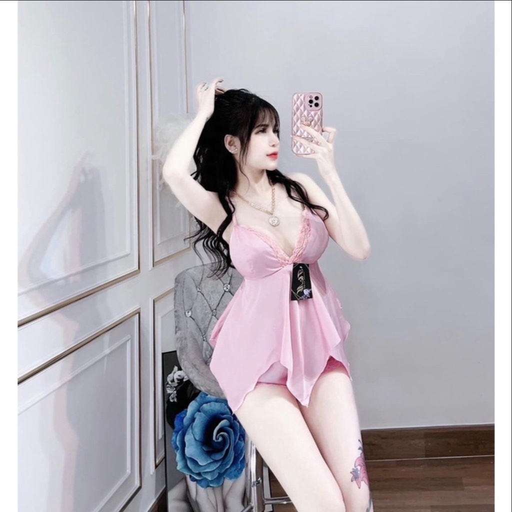 Set Bộ Sexy Xẻ Ngực Hai Dây Vải Satin Thiết Kế Loại 1 Dày Xịn MịnFreesize Dưới 60kg