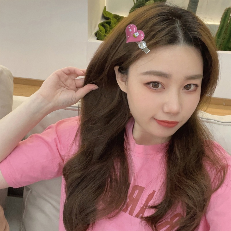 Kẹp Tóc Mái Bằng Bạc Hình Trái Tim Y2K Màu Pastel Dành Cho Nữ