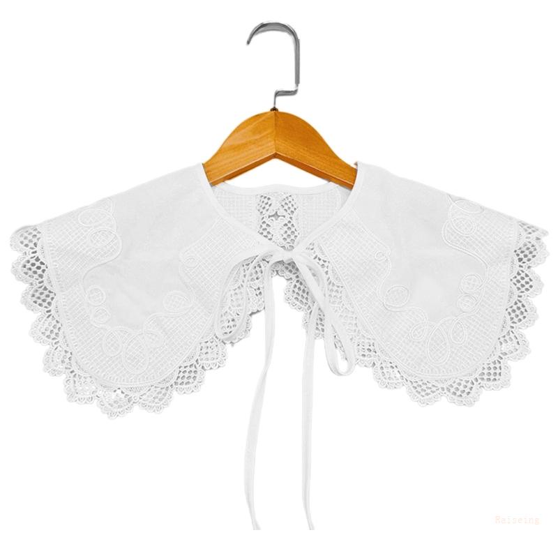 Khăn Choàng Cổ Màu Trắng Phối Ren Họa Tiết Kẻ Sọc / Chấm Bi Có Thể Tháo Rời Thời