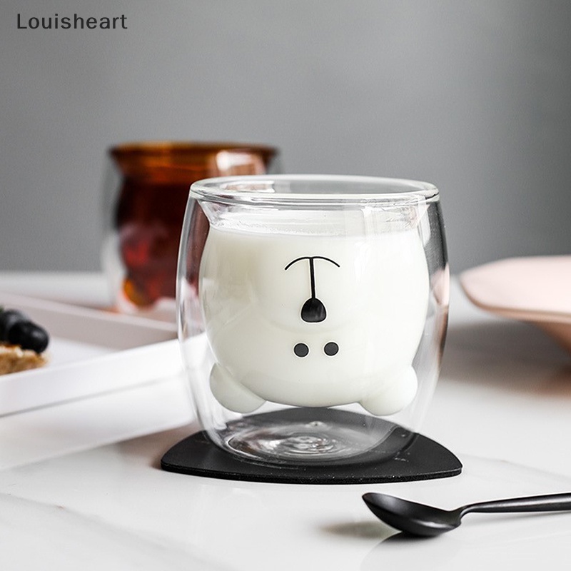 Cốc Thủy Tinh Hai Lớp Thiết Kế Hai Lớp In Hình Gấu Dễ Thương Dùng Làm Quà Tặng Giáng Sinh