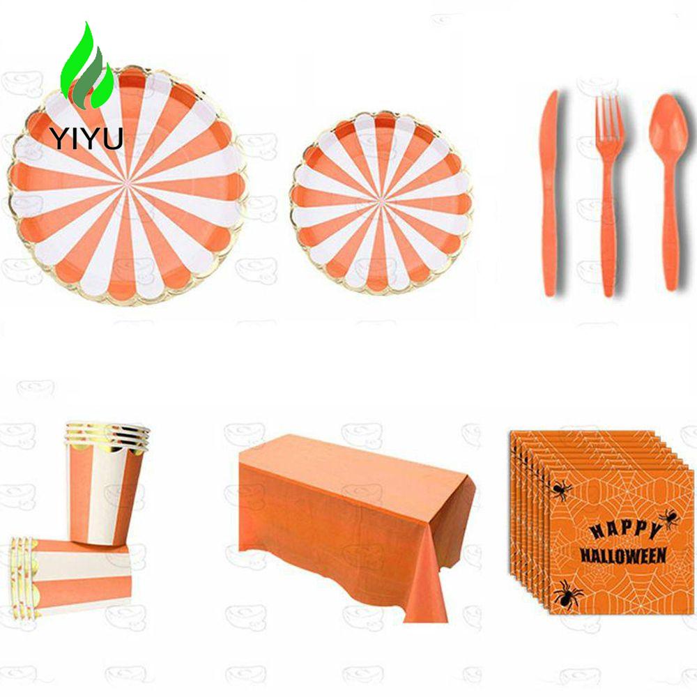 YIYU Vật Liệu Phân Hủy Sinh Học Họa Tiết Sọc Cam Trang Trí Halloween