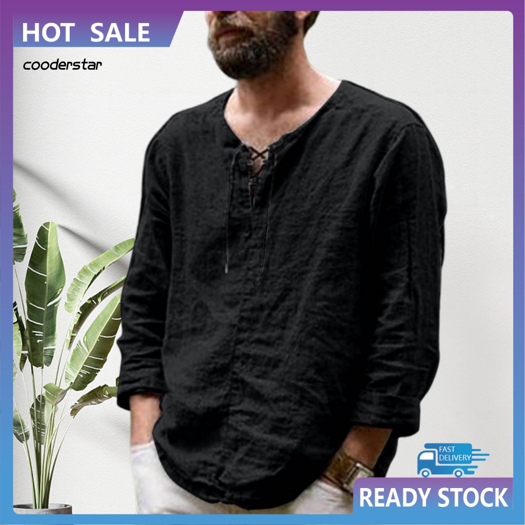 Áo Thun Tay Dài Cổ Tròn Dáng Rộng Màu Trơn Phối Dây Rút Thời Trang Mùa Hè Cho Nam