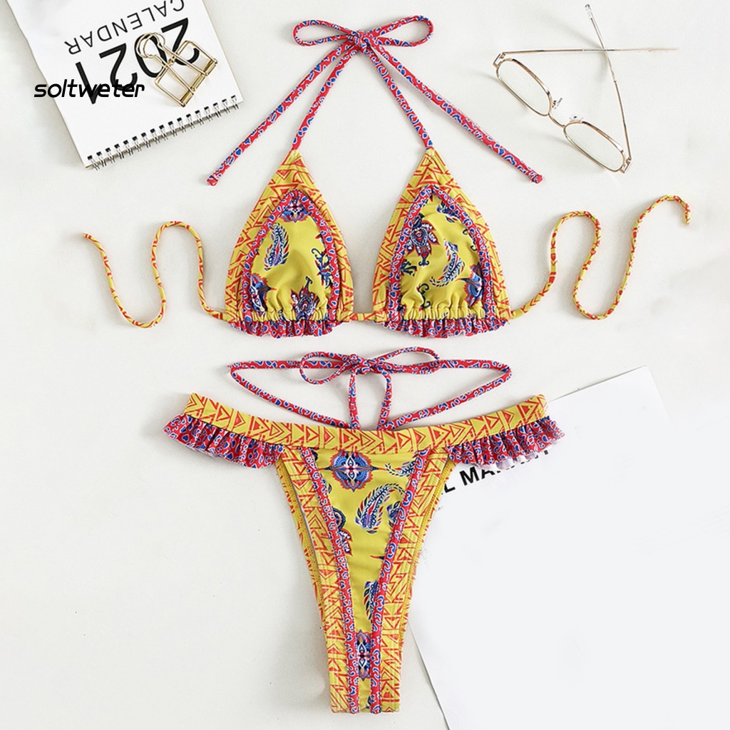 Bộ Đồ Bơi 2 Mảnh Họa Tiết Thổ Cẩm Ba Mảnh Thời Trang Mùa Hè Cho Nữ